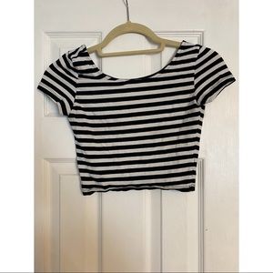 Fun Black and White Striped Cropped T | Size XS